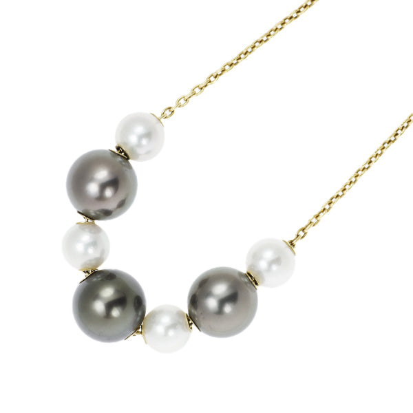 MIKIMOTO K18YG Black Akoya Pearl Necklace, Diameter 6.7-10.3mm 