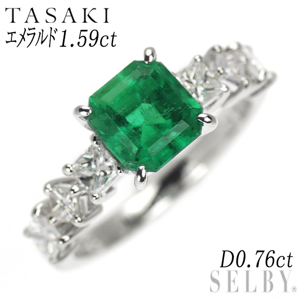 サイズ7/美品 タサキ 田崎真珠 Pt900 エメラルド0.63 ダイヤ リング 指輪