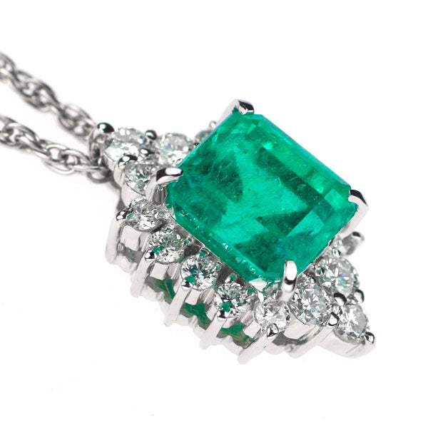 Pt emerald diamond pendant necklace 2.80ct D0.53ct 