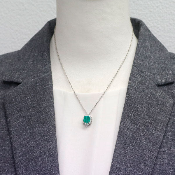 Pt emerald diamond pendant necklace 2.80ct D0.53ct 