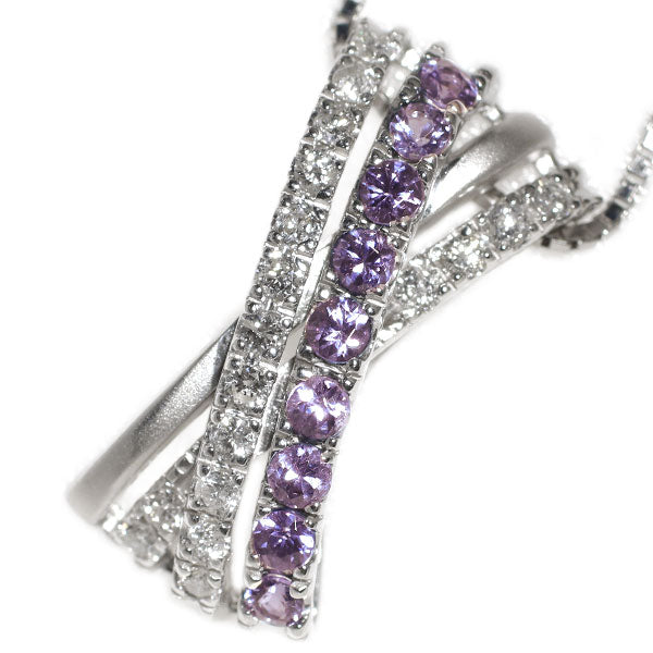 K18WG/Pt850 Color Change Garnet Diamond Pendant Necklace 0.75ct D0.38ct 