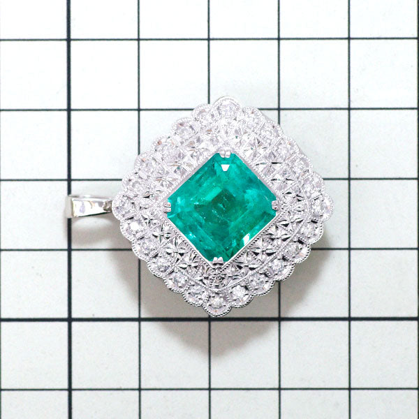 Pt900 Emerald Diamond Pendant Top/Belt Clasp 8.50ct D0.73ct 