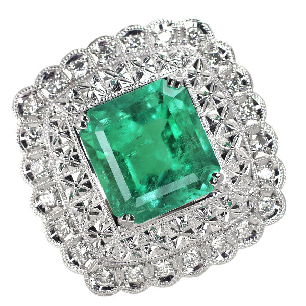 Pt900 Emerald Diamond Pendant Top/Belt Clasp 8.50ct D0.73ct 
