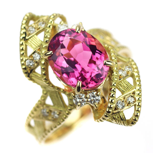 K18YG Pink Tourmaline Diamond Ring 2.83ct D0.25ct 
