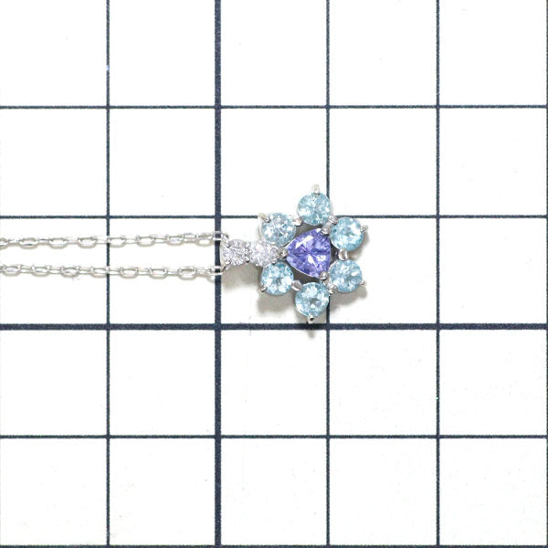 Pt Tanzanite Paraiba Tourmaline Diamond Pendant Necklace 0.32ct T0.64ct D0.10ct Flower 