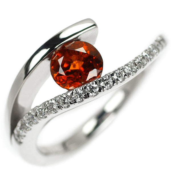 K18WG Spessartine Garnet Diamond Ring 1.01ct D0.19ct 