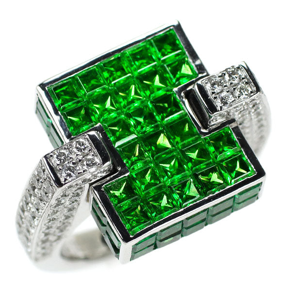 K18WG Green Garnet Diamond Ring 5.20ct D1.50ct 