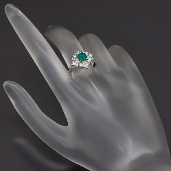 Pt900 emerald diamond ring 0.58ct D0.75ct 