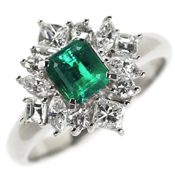 Pt900 emerald diamond ring 0.58ct D0.75ct 