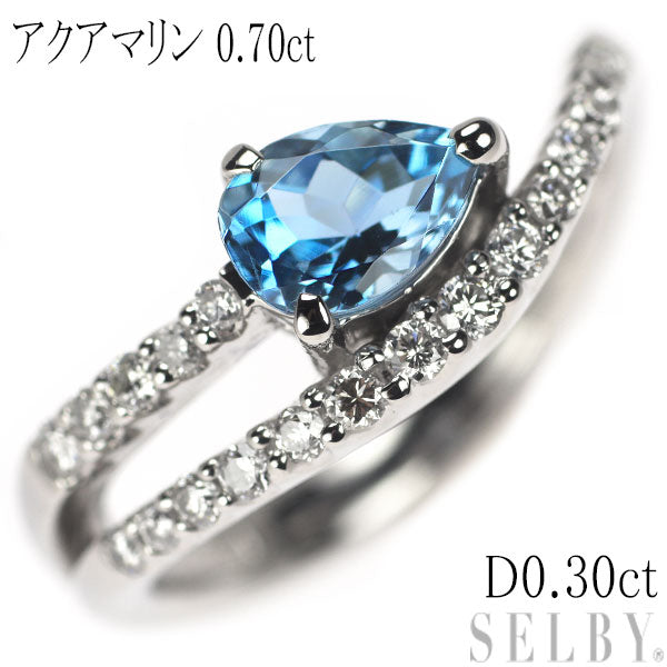 Pt900 ペアシェイプ アクアマリン ダイヤモンド リング 0.70ct D0.30ct