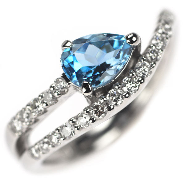 Pt900 Pear Shape Aquamarine Diamond Ring 0.70ct D0.30ct 