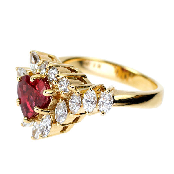 Monnickendam K18YG Heart Shape Ruby Diamond Ring 1.35ct D1.12ct 