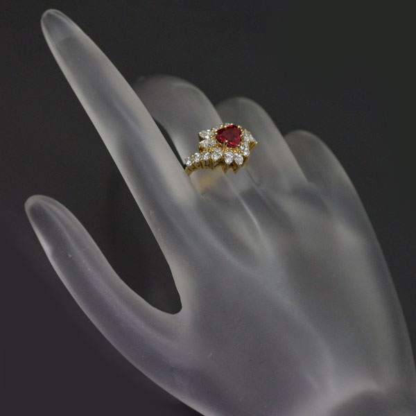 Monnickendam K18YG Heart Shape Ruby Diamond Ring 1.35ct D1.12ct 