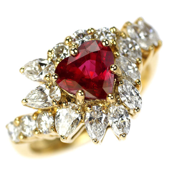 Monnickendam K18YG Heart Shape Ruby Diamond Ring 1.35ct D1.12ct 