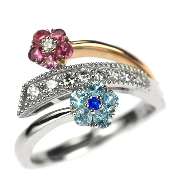 K18/Pt Paraiba Tourmaline Pink Tourmaline Awinite Diamond Ring 0.20ct T0.20ct H0.02ct D0.21ct Flower 