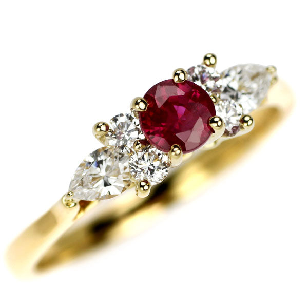 Tiffany K18YG Ruby Diamond Ring Seven Stone 