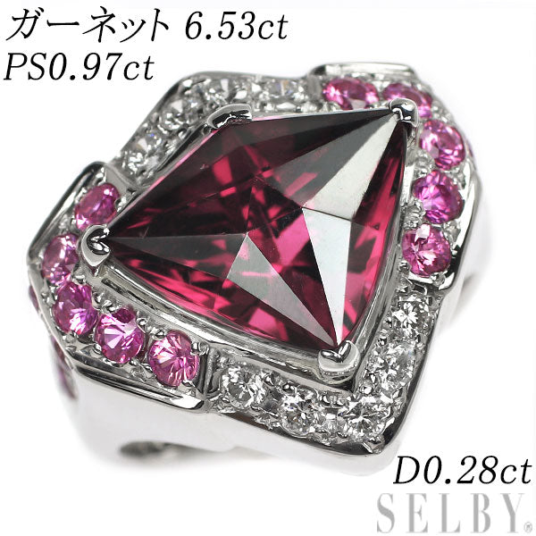 Pt900 ガーネット ピンクサファイア ダイヤモンド リング 6.53ct PS0.97ct D0.28ct