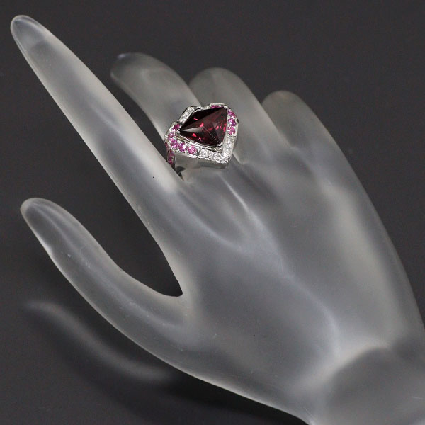 Pt900 Garnet Pink Sapphire Diamond Ring 6.53ct PS0.97ct D0.28ct 