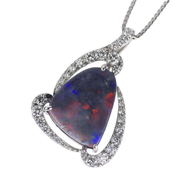 Pt Black Opal Diamond Pendant Necklace 3.41ct D0.48ct