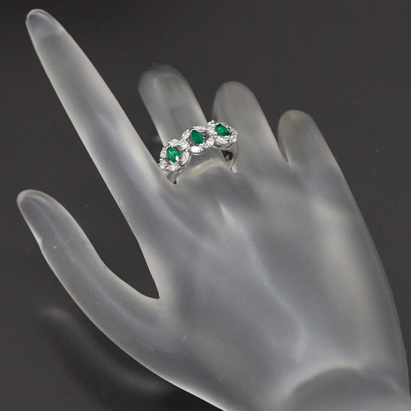 Pt900 Marquise Emerald Diamond Ring 0.45ct D0.70ct 