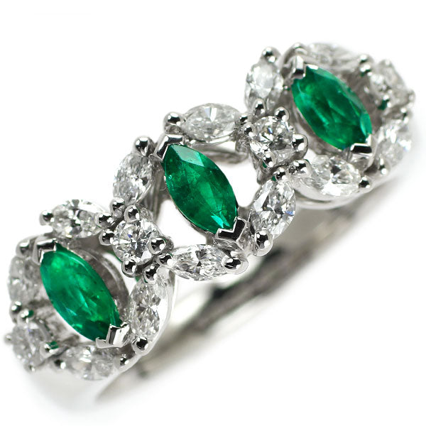 Pt900 Marquise Emerald Diamond Ring 0.45ct D0.70ct 