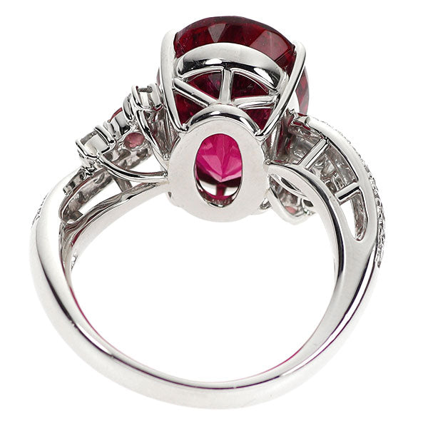 Pt900 Rubellite Tanzanite Pink Tourmaline Diamond Ring 7.02ct PT0.12ct TZ0.10ct D0.30ct 