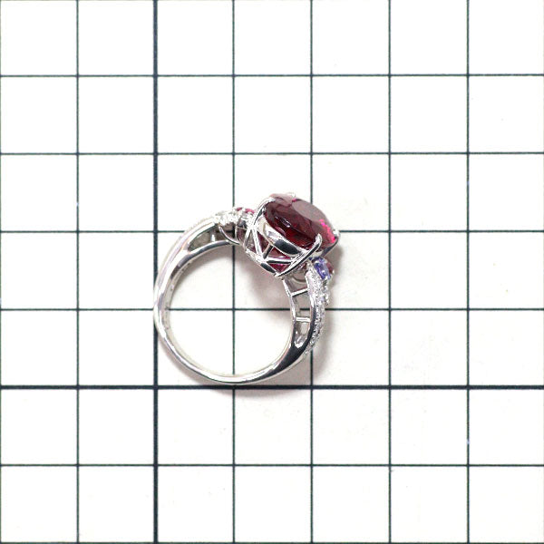 Pt900 Rubellite Tanzanite Pink Tourmaline Diamond Ring 7.02ct PT0.12ct TZ0.10ct D0.30ct 