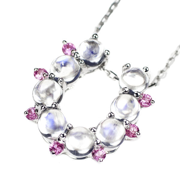 Masumi Kasahara K18WG Moonstone Pink Sapphire Pendant Necklace 1.85ct PS0.20ct Horseshoe 