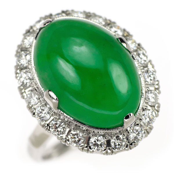 Pt900 Jade Diamond Ring Vintage Senbon Openwork 