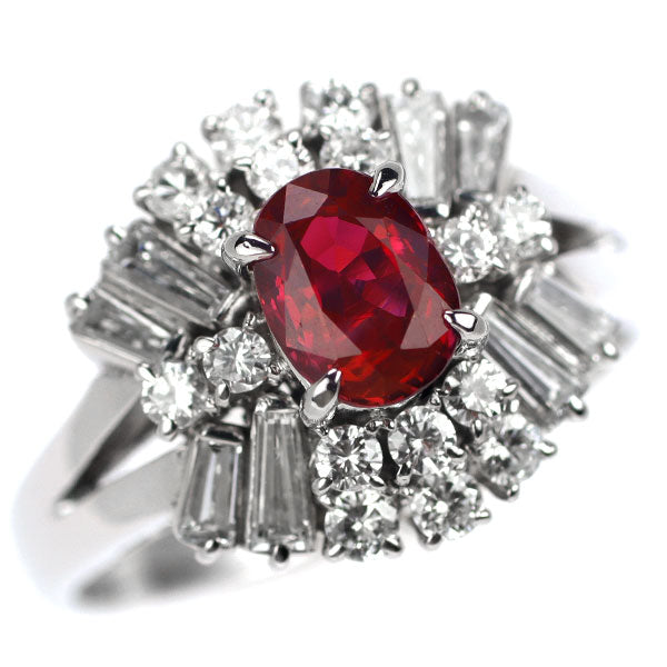 Pt900 Ruby Diamond Ring 0.73ct D0.66ct 