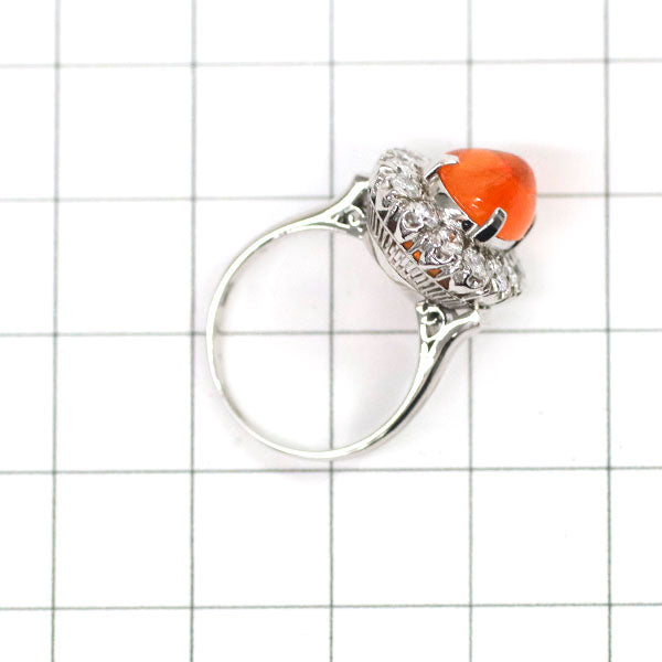 Pt850 Fire Opal Diamond Ring 0.55ct Senbon Openwork 