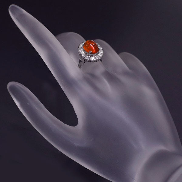 Pt850 Fire Opal Diamond Ring 0.55ct Senbon Openwork 