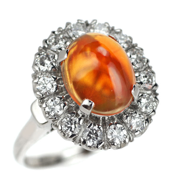 Pt850 Fire Opal Diamond Ring 0.55ct Senbon Openwork 