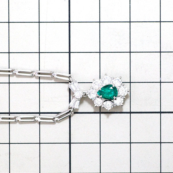 Pt900/ Pt850 Emerald Diamond Pendant Necklace 0.66ct D1.35ct 