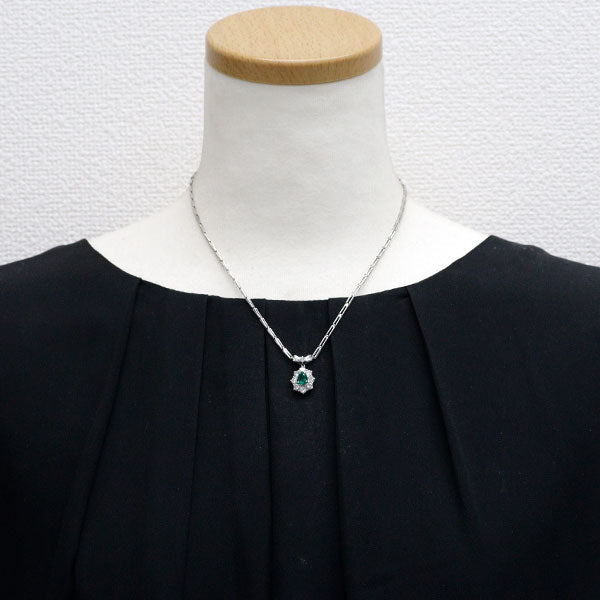 Pt900/ Pt850 Emerald Diamond Pendant Necklace 0.66ct D1.35ct 