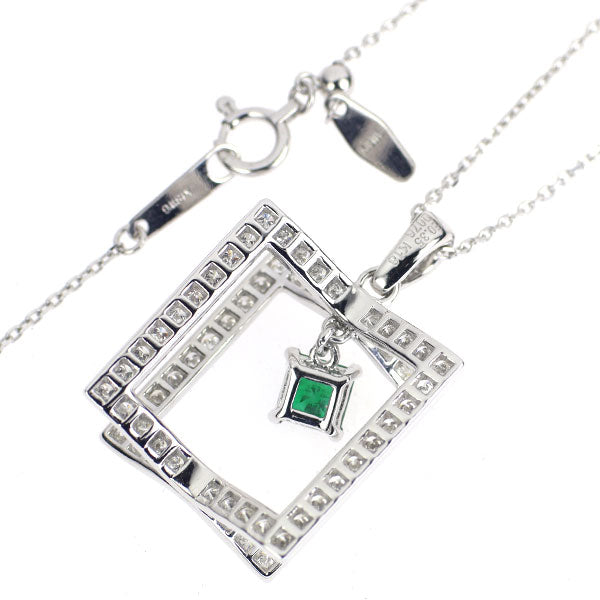 K18WG Emerald Diamond Pendant Necklace 0.35ct D0.76ct 