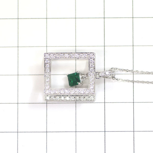 K18WG Emerald Diamond Pendant Necklace 0.35ct D0.76ct 