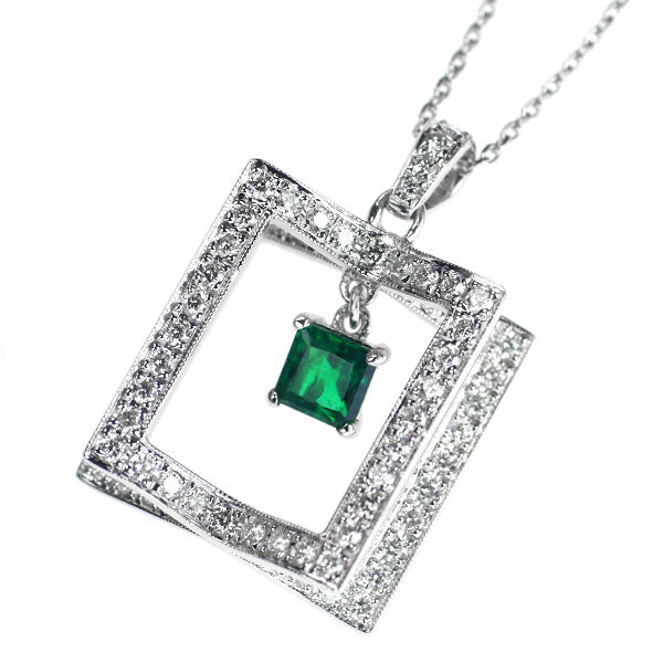 K18WG Emerald Diamond Pendant Necklace 0.35ct D0.76ct 
