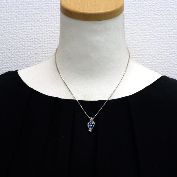Pt Aquamarine Diamond Pendant Necklace 0.77ct D0.15ct 