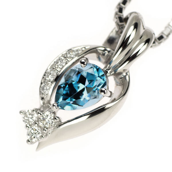 Pt Aquamarine Diamond Pendant Necklace 0.77ct D0.15ct 