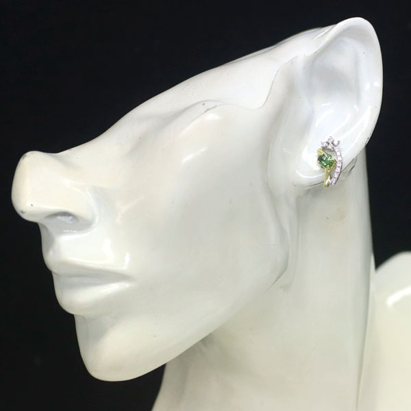 K18YG/WG Green Tourmaline Diamond Earrings 0.70ct D0.42ct 