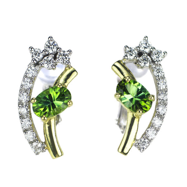 K18YG/WG Green Tourmaline Diamond Earrings 0.70ct D0.42ct 