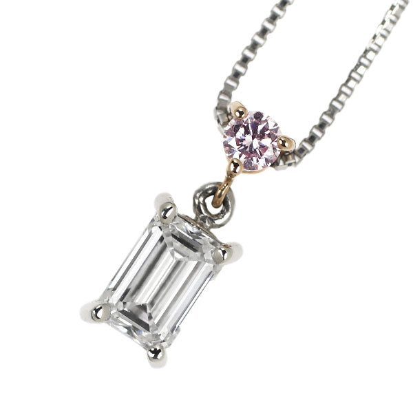 K18PG/Pt emerald cut diamond natural pink diamond pendant necklace 0.36ct D IF PD0.04ct 