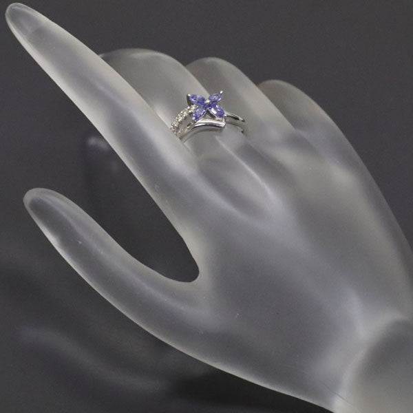 K18WG Tanzanite Diamond Ring 0.60ct D0.10ct Flower 