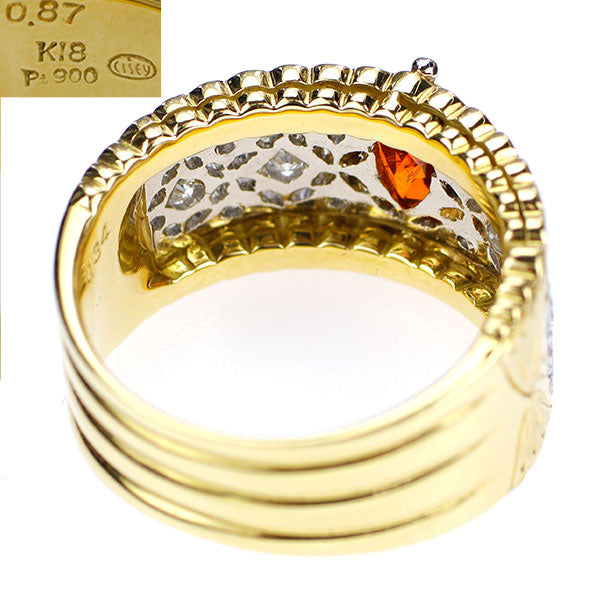 Tomonori Kiyota/CISEY K18YG/WG Spessartine Garnet Diamond Ring 0.87ct D0.34ct Florence Carving 