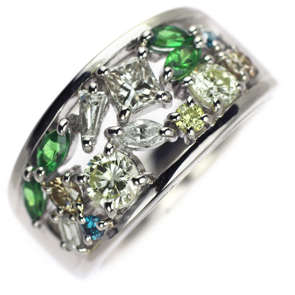 Pt900 Diamond Green Garnet Ring 1.14ct GG0.32ct 