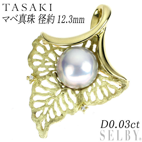 Tasaki Pearl K18YG Mabe Pearl Diamond Pendant Top/Brooch Diameter approx. 12.3mm D0.03ct 