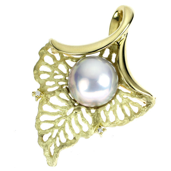 Tasaki Pearl K18YG Mabe Pearl Diamond Pendant Top/Brooch Diameter approx. 12.3mm D0.03ct 