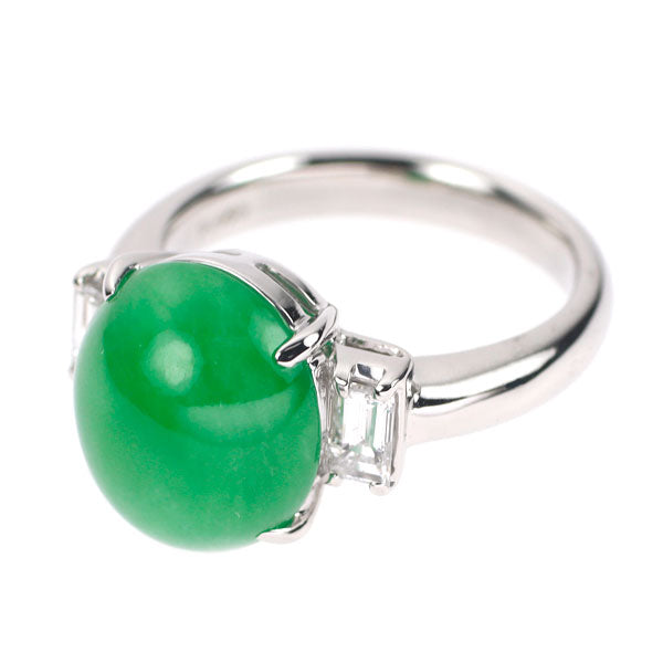 Pt900 Jade Diamond Ring 6.62ct D0.49ct 