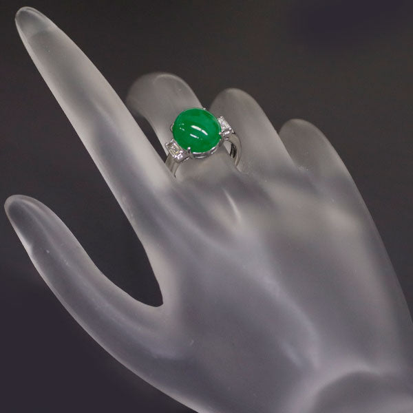 Pt900 Jade Diamond Ring 6.62ct D0.49ct 